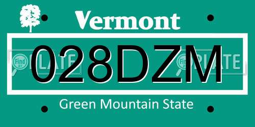 028DZM Vermont License Plate