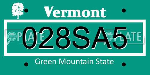 028SA5 Vermont License Plate