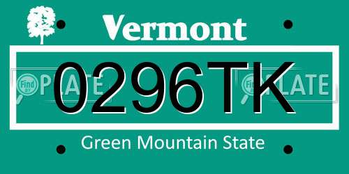 0296TK Vermont License Plate