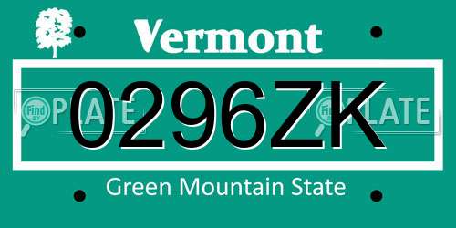 0296ZK Vermont License Plate