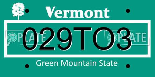 029TO3 Vermont License Plate