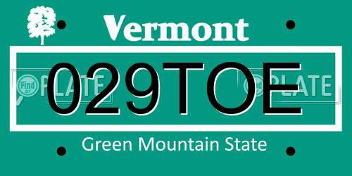 029TOE Vermont License Plate