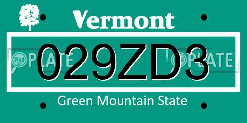 029ZD3 Vermont License Plate