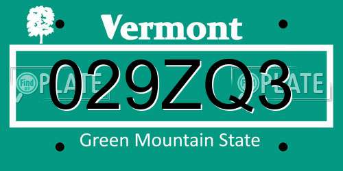 029ZQ3 Vermont License Plate
