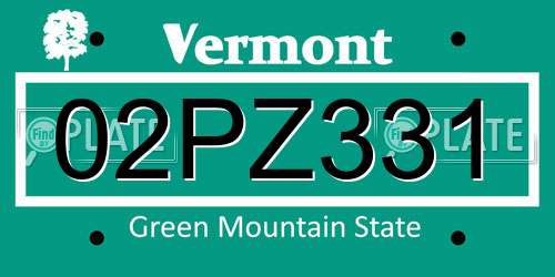 02PZ331 Vermont License Plate