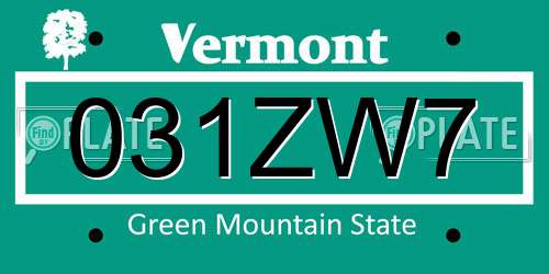 031ZW7 Vermont License Plate