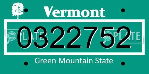 0322752 Vermont License Plate