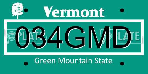 034GMD Vermont License Plate