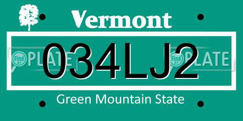 034LJ2 Vermont License Plate