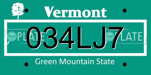 034LJ7 Vermont License Plate