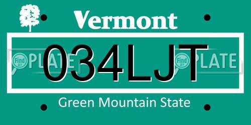 034LJT Vermont License Plate
