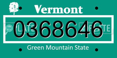 0368646 Vermont License Plate