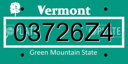 03726Z4 Vermont License Plate