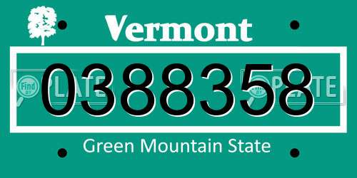 0388358 Vermont License Plate