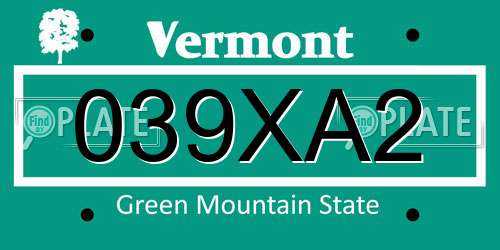 039XA2 Vermont License Plate