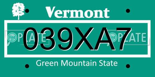 039XA7 Vermont License Plate