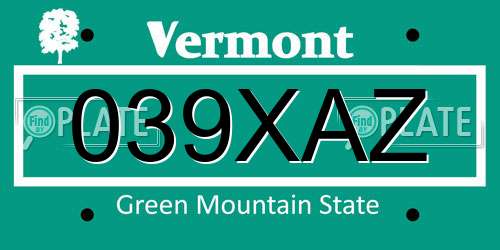 039XAZ Vermont License Plate