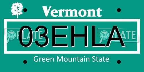 03EHLA Vermont License Plate