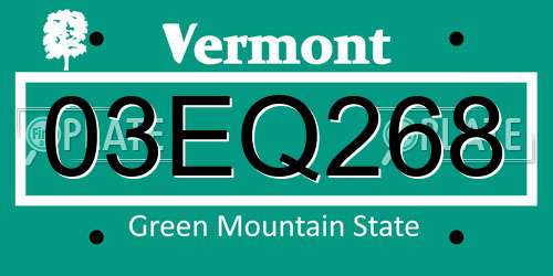 03EQ268 Vermont License Plate