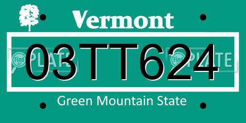 03TT624 Vermont License Plate