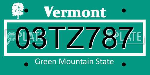 03TZ787 Vermont License Plate