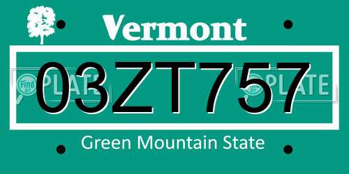 03ZT757 Vermont License Plate