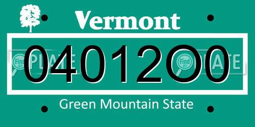 04012O0 Vermont License Plate