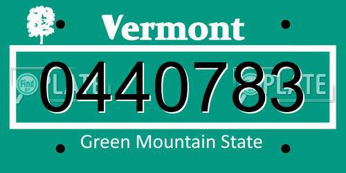 0440783 Vermont License Plate