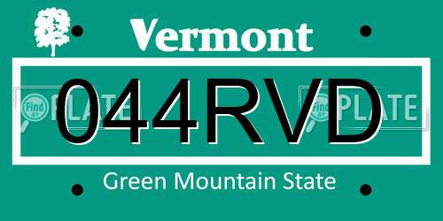 044RVD Vermont License Plate