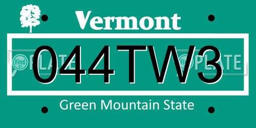 044TW3 Vermont License Plate