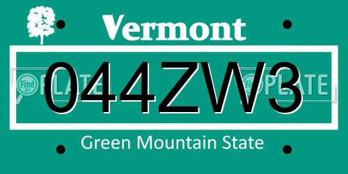 044ZW3 Vermont License Plate
