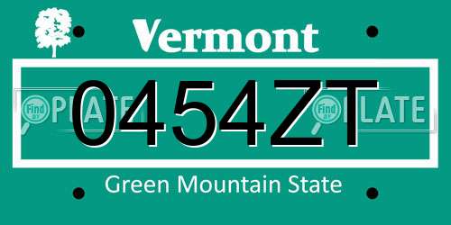0454ZT Vermont License Plate