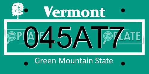 045AT7 Vermont License Plate