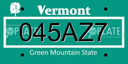 045AZ7 Vermont License Plate