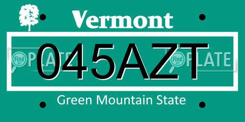 045AZT Vermont License Plate