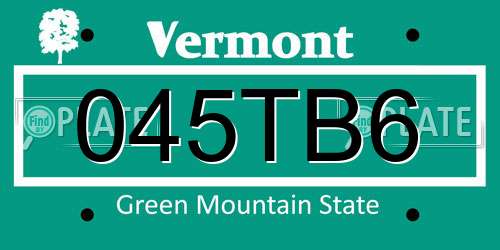045TB6 Vermont License Plate