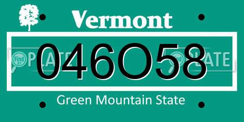 046O58 Vermont License Plate