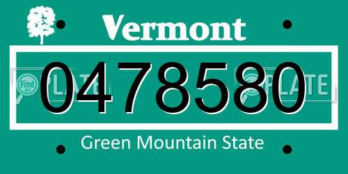 0478580 Vermont License Plate