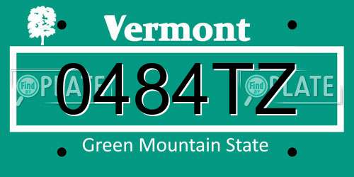 0484TZ Vermont License Plate