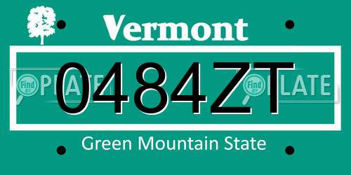 0484ZT Vermont License Plate