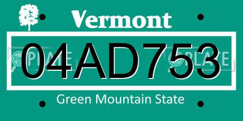 04AD753 Vermont License Plate
