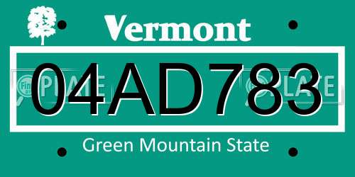 04AD783 Vermont License Plate