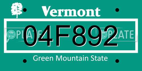 04F892 Vermont License Plate