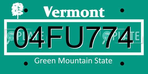 04FU774 Vermont License Plate
