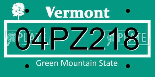 04PZ218 Vermont License Plate