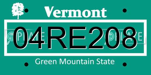 04RE208 Vermont License Plate