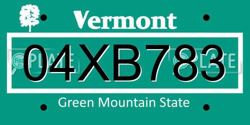 04XB783 Vermont License Plate