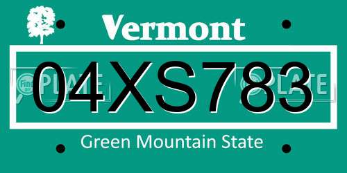 04XS783 Vermont License Plate