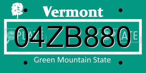 04ZB880 Vermont License Plate