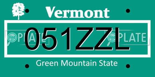 051ZZL Vermont License Plate